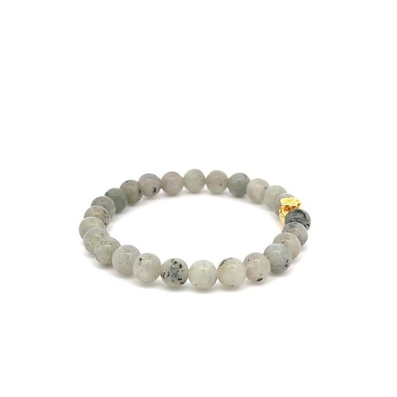 18K Gold Money Bag Charm Bracelet Natural Labradorite Gemstones 6mm - Picture 4 of 5